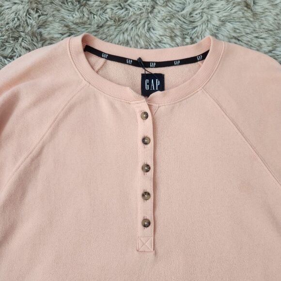 GAP Henley Crewneck Sweatshirt Pink Women's Size Medium - Picture 3 of 10
